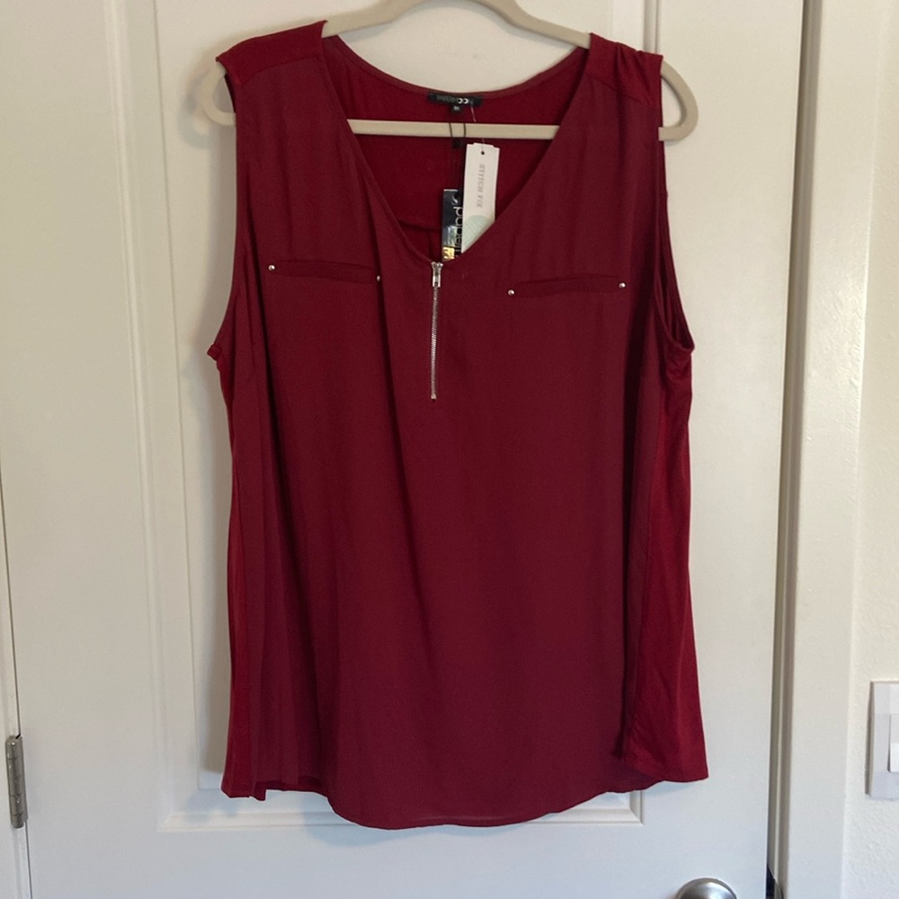 Papermoon 3X red sleeveless shell with silver zipper